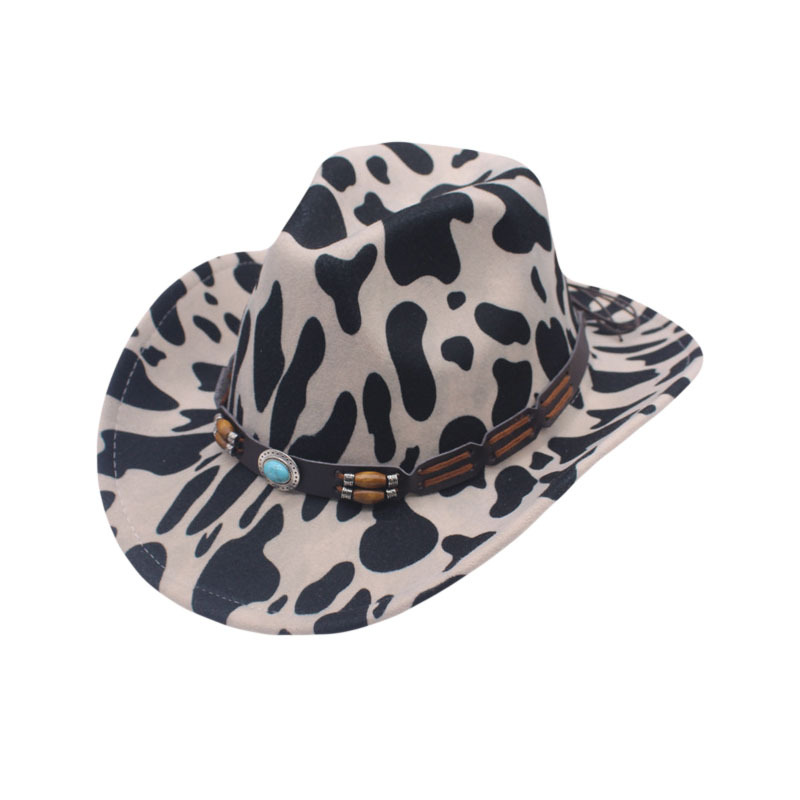 European and American New ins style milk cow pattern woolen belt accessories curling men and women Western cowboy hat felt top hat