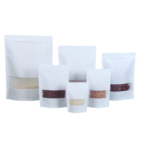 Frosted white kraft paper self-sealing bag melon seeds packaging bag dry food self-supporting bag window Kraft paper bag spot