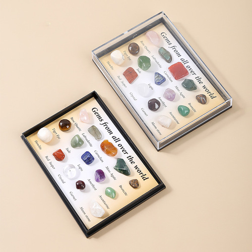 Jingdian Jewelry 15 Polished Rolling Stones Boxed Crystal Jade Semi-precious Ore Specimens Popular Science Ornaments Wholesale
