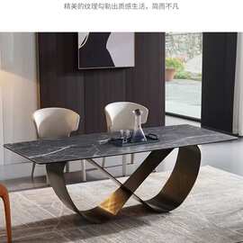 长方形餐桌简约意式轻奢大理石餐桌奢石茶台脚茶台脚