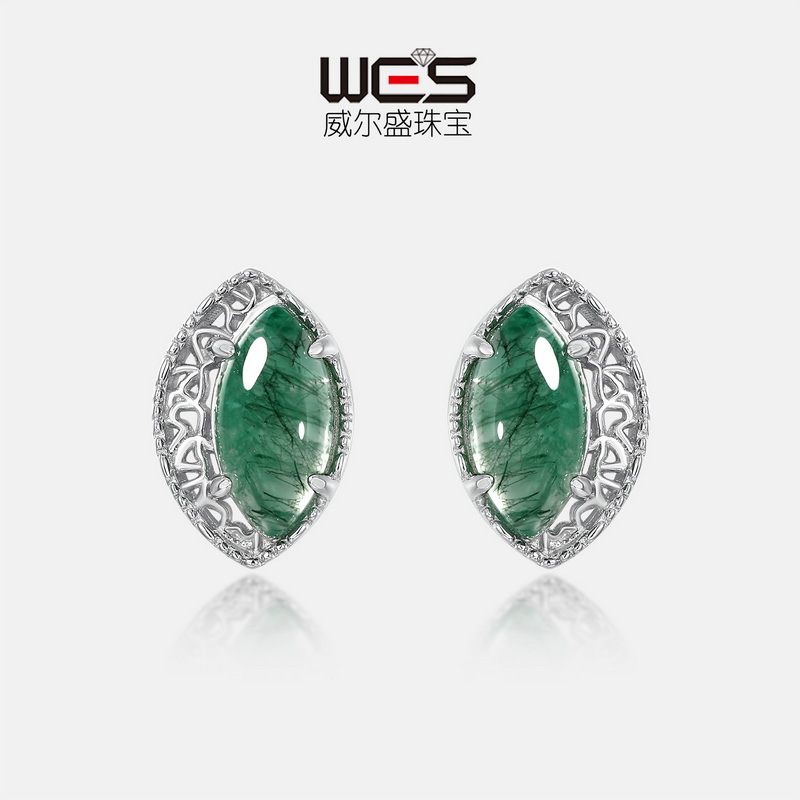 Pendientes de ágata de hierba de agua natural geométrica plateada S925 transfronteriza Pendientes de piedra de musgo verde Diseño de nicho de lujo simple y ligero