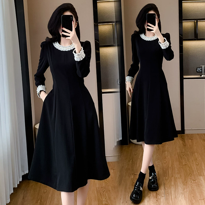 Французское элегантное темпераментное тонкое платье с длинными рукавами 2024 осень и зима