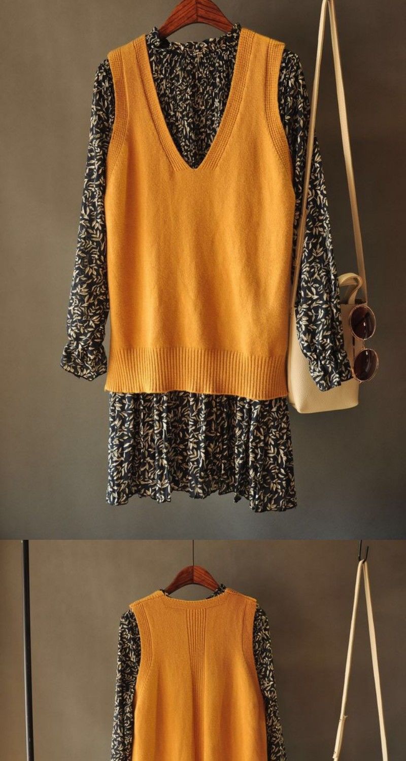 【 Cashmere Family 】 Neuer ärmelloser Pullover aus Wolle mit V-Ausschnitt, vielseitige Weste und Camisole-Oberteil_voghion.com