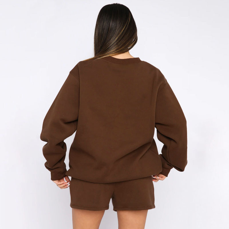 Women's Round Neck Pullover Sweatshirt Long Sleeve Solid Colour_voghion.com