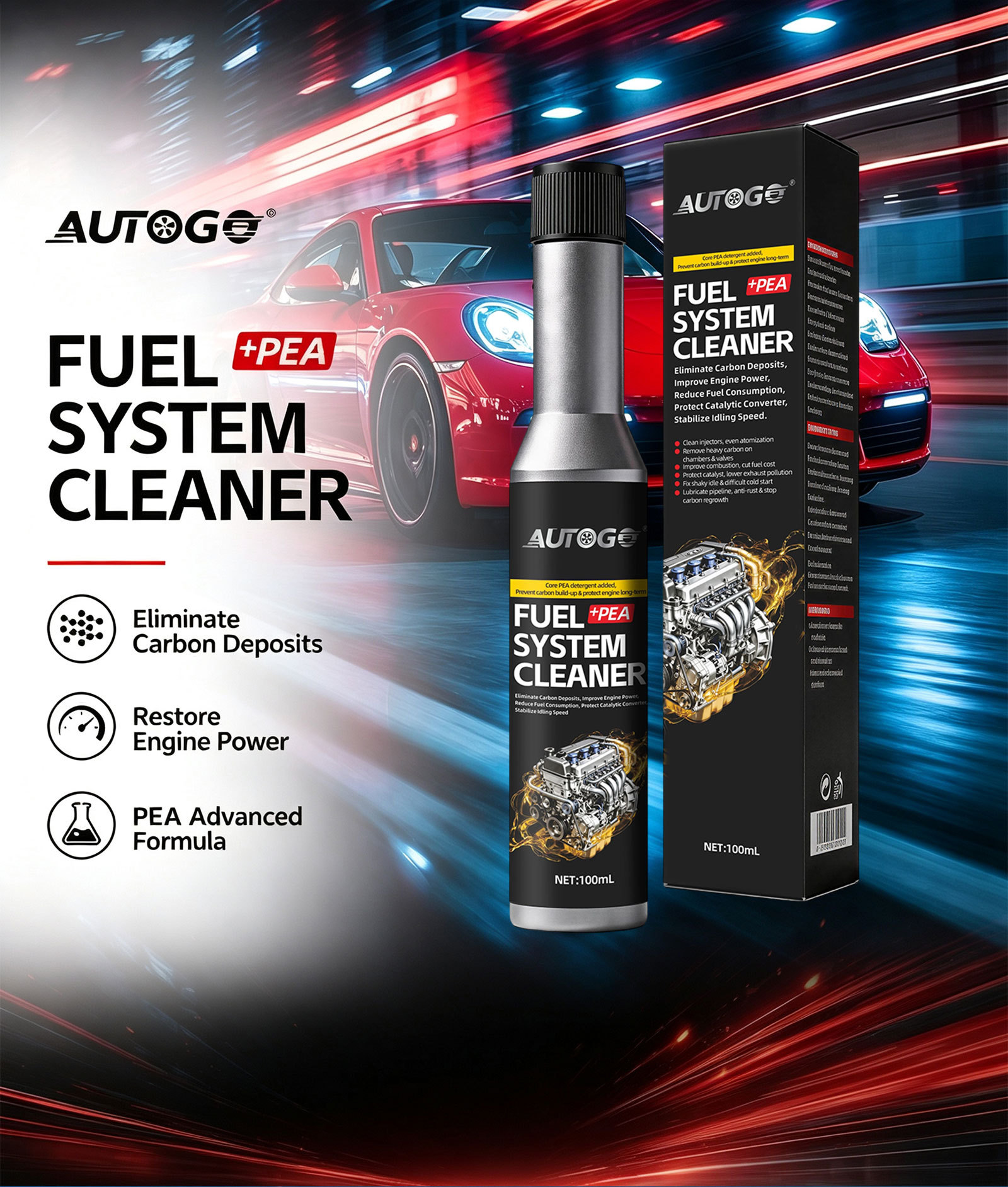 AUTOGO Car Fuel Cleaner - Concentrated Fuel Carbon Deposit Remover to Boost Power and Eliminate Carbon Deposits