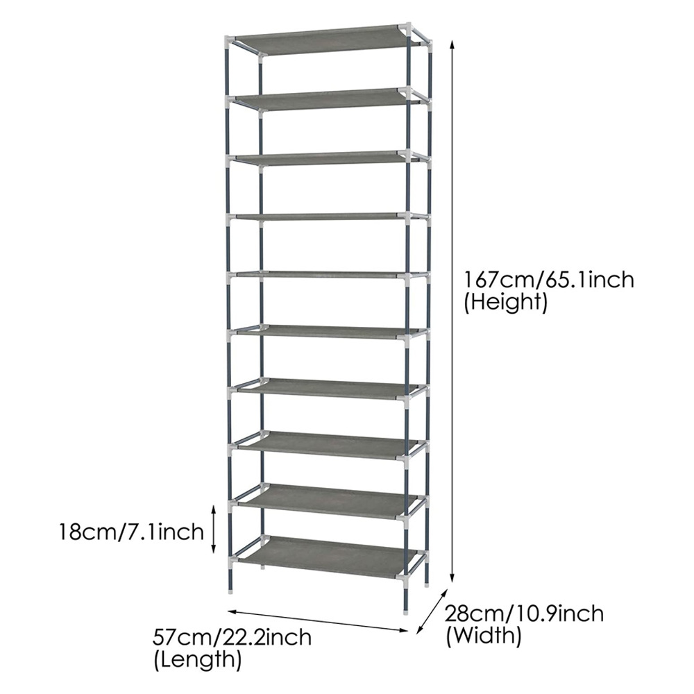 Zapatero de una sola fila de 10 capas para el hogar económico que ahorra espacio de almacenamiento a prueba de polvo de múltiples capas puerta simple gabinete de zapatos de gran capacidad