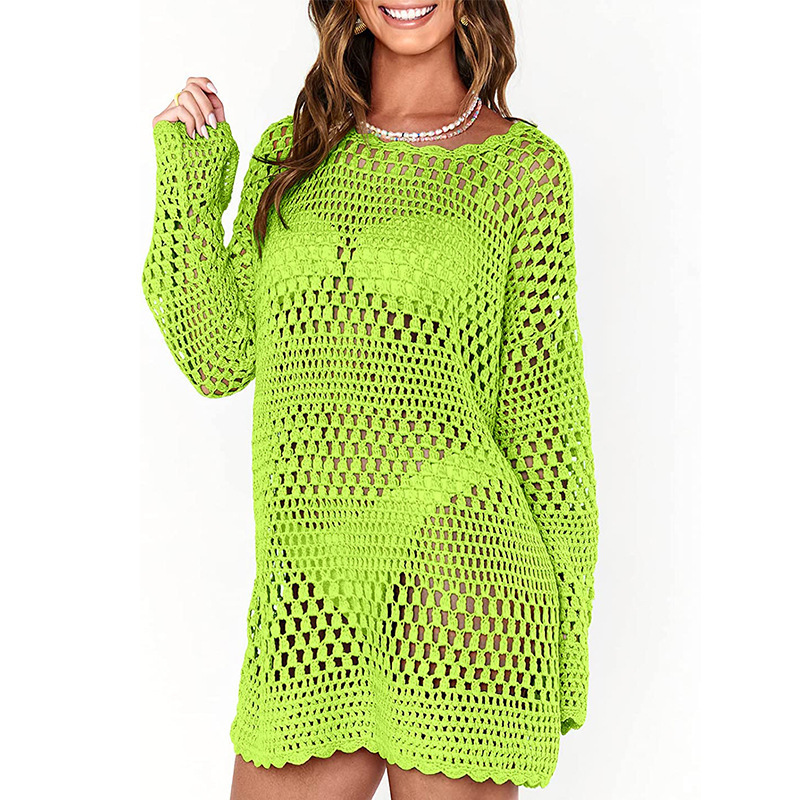 287g Weight Sunscreen Shirt Outerwear Type Long Sleeve Sleeve Length Pullovers Placket Type Cotton Blend, Polyester, knit Fabric Type Regular Top Length Round Neck Neckline Trumpet, Solid Color Pattern Spring&Summer Season Women's Gender Beach, Roman Style Style Women's Trumpet Solid Color Beach Roman Style Cover Ups 7