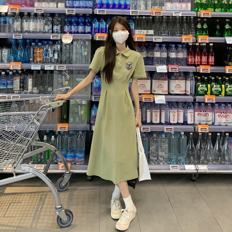 Collared Shirt Dress for Women with a Unique Design, Summer Korean Style, Gentle and Chic, with Puff Sleeves and a Cinched Waist, Long Dress