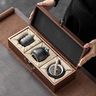 Customized Tea Set Tea Business Accompaniment Gift Box Creative Customer High-End Wooden Box Company Corporate Packaging Box Empty Box