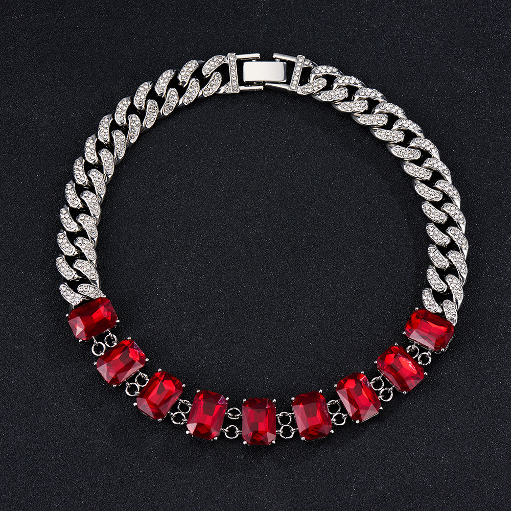 Hip Hop Style Accessories Red Glass Crystal 13mm Necklace Jewelry Fashion Cuban Chainpicture2