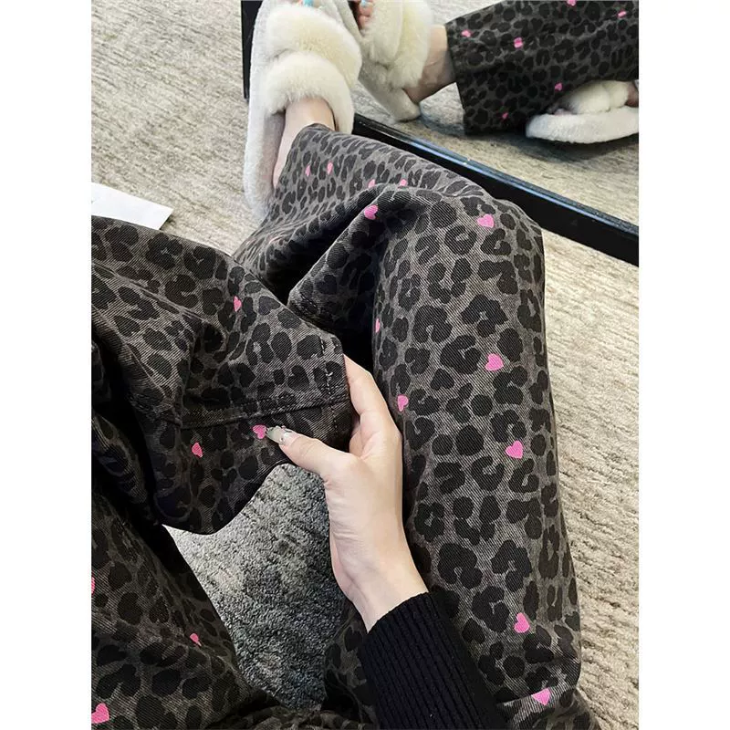 LW-7015 ретро американские модные джинсы с леопардовым принтом осенний иностранный дизайн