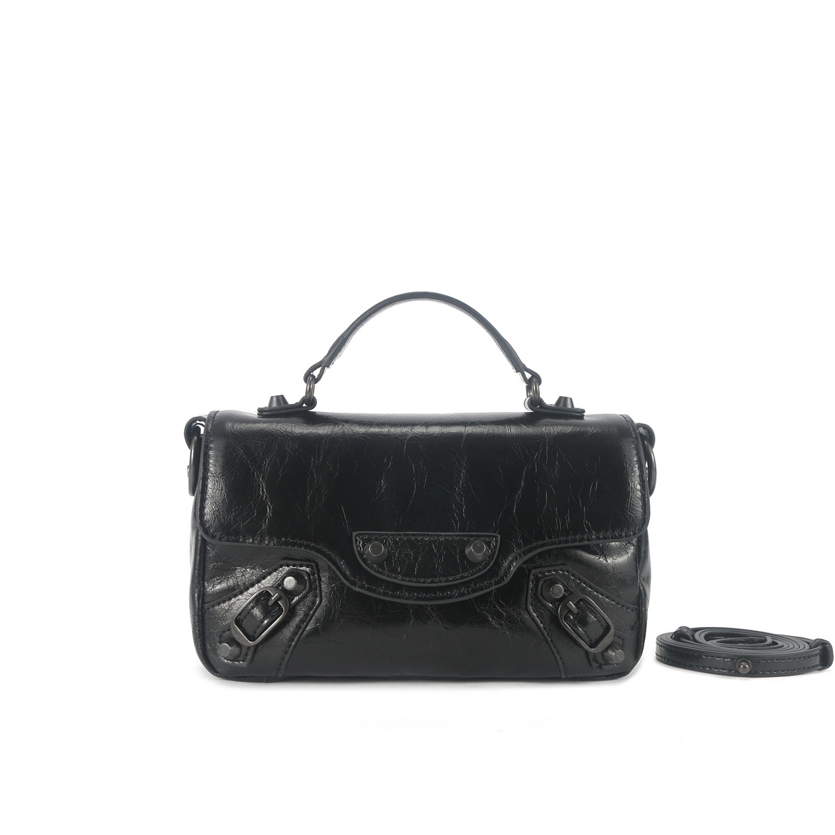 2026 Mini Motorcycle Bag For Women Oil Wax Leather Retro Studded Handbag Crossbody Small Square Bag Niche Designer Girl's Bag - Thumbnail 7