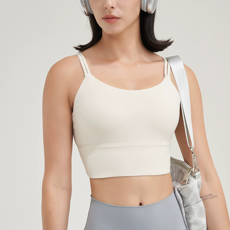 Sports bra, underwear, top with cups, straps, yoga clothing for gym, worn on the shoulder