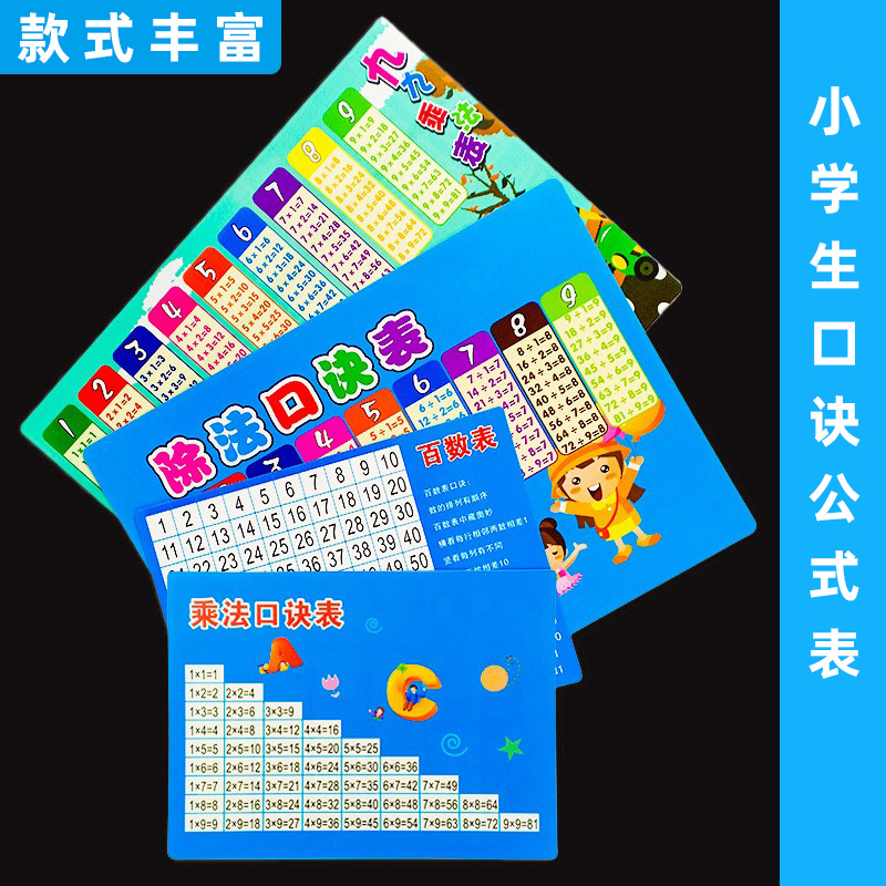 乘法口訣表九九除法口訣表墊板韻母表聲母表小學生認知學習卡片