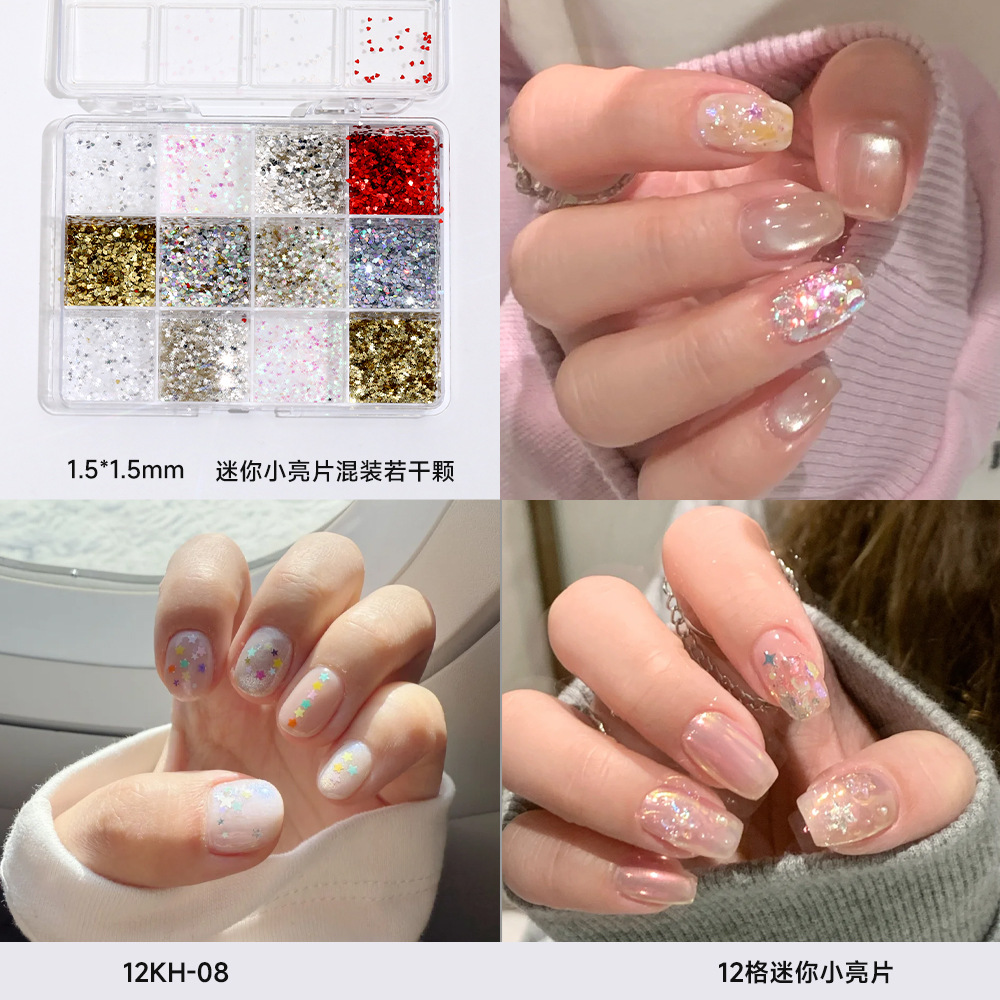 12 piezas de joyería de diamantes de manicura plana de fondo plano intermitente checo de diamantes de formas especiales joyería de mariposa de lentejuelas de uñas de perlas de todo fósforo