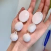 2508260 Oval white bead long earrings (S925 silver needle)