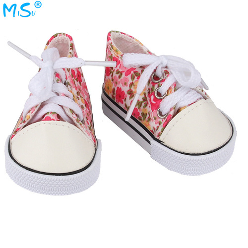 43CM Doll Shoes 18-inch Girl Doll Flower Canvas Shoes, Saffron Doll 7cm Fashion Doll Shoes