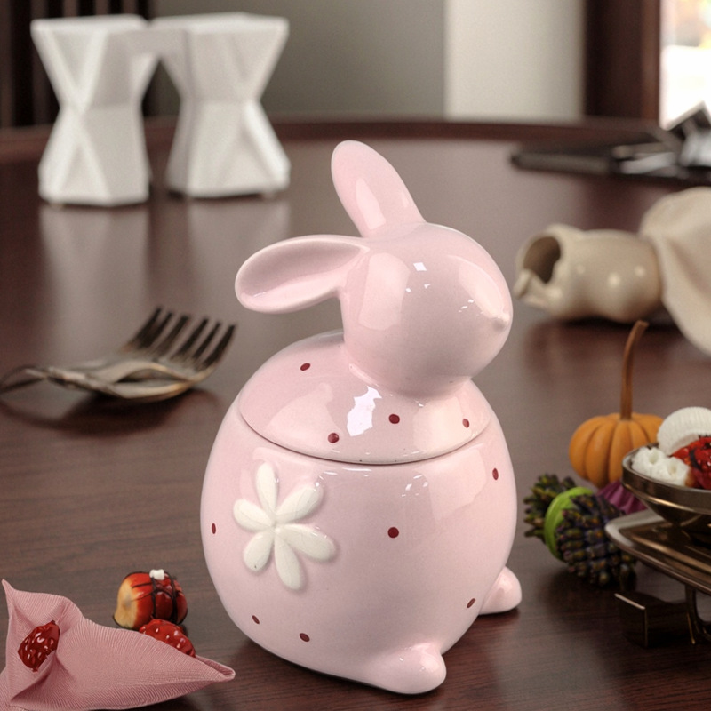 [Pascua] Tarro de conejo lindo personalizado hecho a mano cerámica conejito de Pascua decoración simple accesorios para el hogar