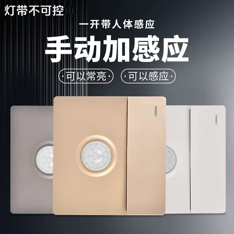 One-Key Switch with Human Body Sensing Smart Infrared Delay Panel Can Be Used for Home Dual Control and Single Control with Light Sensing One-Key Switch with Human Body Sensing Smart Infrared Delay Panel Can Be Used for Home Dual Control and Single Control with Light Sensing