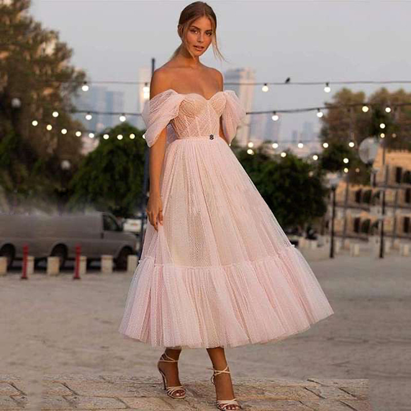 European and American Women's Cross-border Simple Beach Wedding Dress Tube Top Backless Mesh Bridal Dinner Party Evening Dress