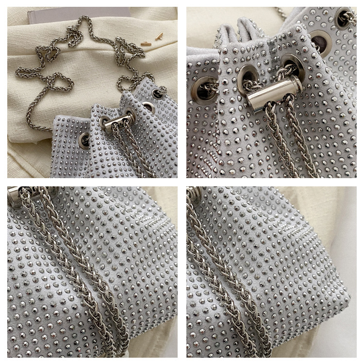 Minimalist Women's Bucket Bag With Diamond Details Single Shoulder_voghion.com