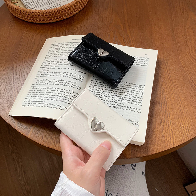 Korean Niche New Model ~ Cracked Leather Zipper Large Capacity Women's Wallet Student 70% off Heart Hardware Cool in Stock