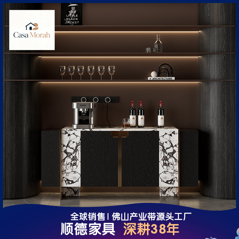 Vintage minimalist-style sideboard against the wall, integrated storage cabinet, Italian light luxury high-end solid wood storage side cabinet
