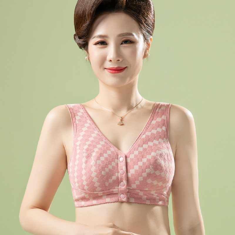 Ropa interior de la madre modal algodón botón frontal sujetador inalámbrico de Mujer talla grande ropa interior Estilo Chaleco de mediana edad y ancianos