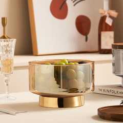 Amber-colored fruit plate, Japanese-style glass candy bowl, elevated dried fruit and dessert plate, snack and treat bowl, living room storage.