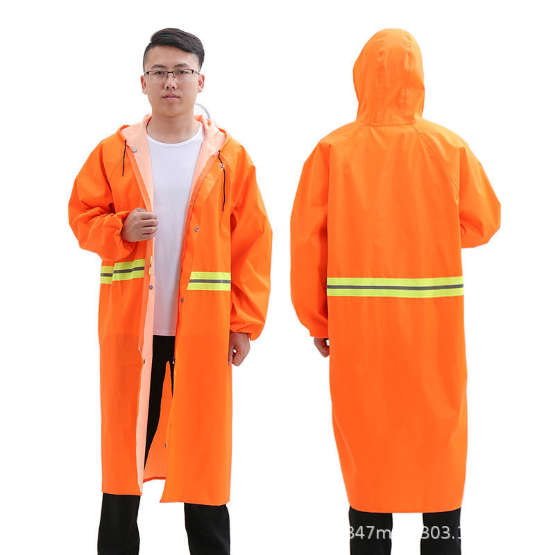 Sanitation worker coat raincoat double reflective strip long one-piece Men's rain-proof thickened poncho cleaning clothes garden work