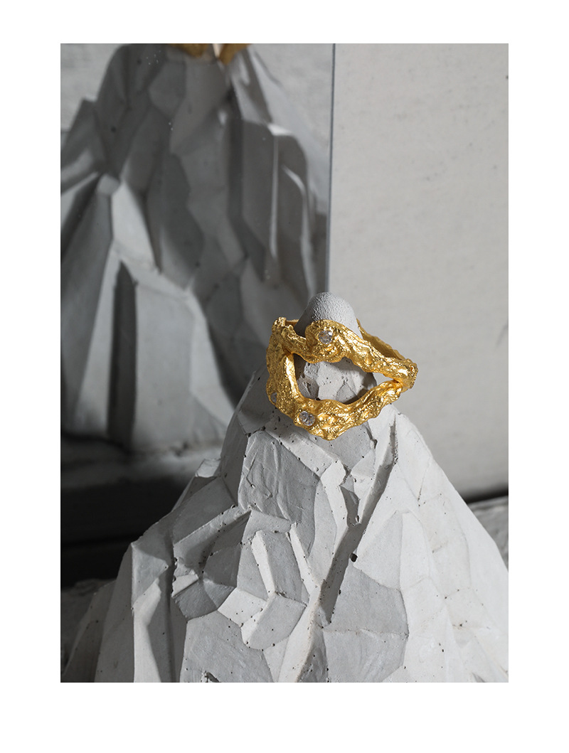 niche irregular surface micro-inlaid zircon texture S925 silver open ring