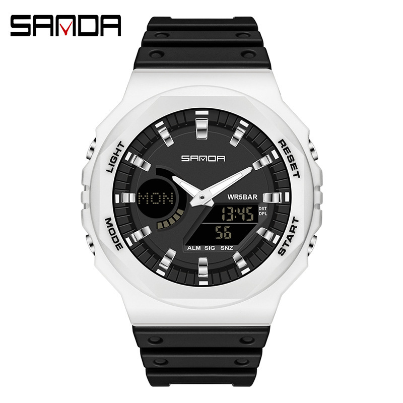 SANDA 6016 deportes reloj electrónico sincronización octogonal placa luminosa alarma cinta juvenil reloj