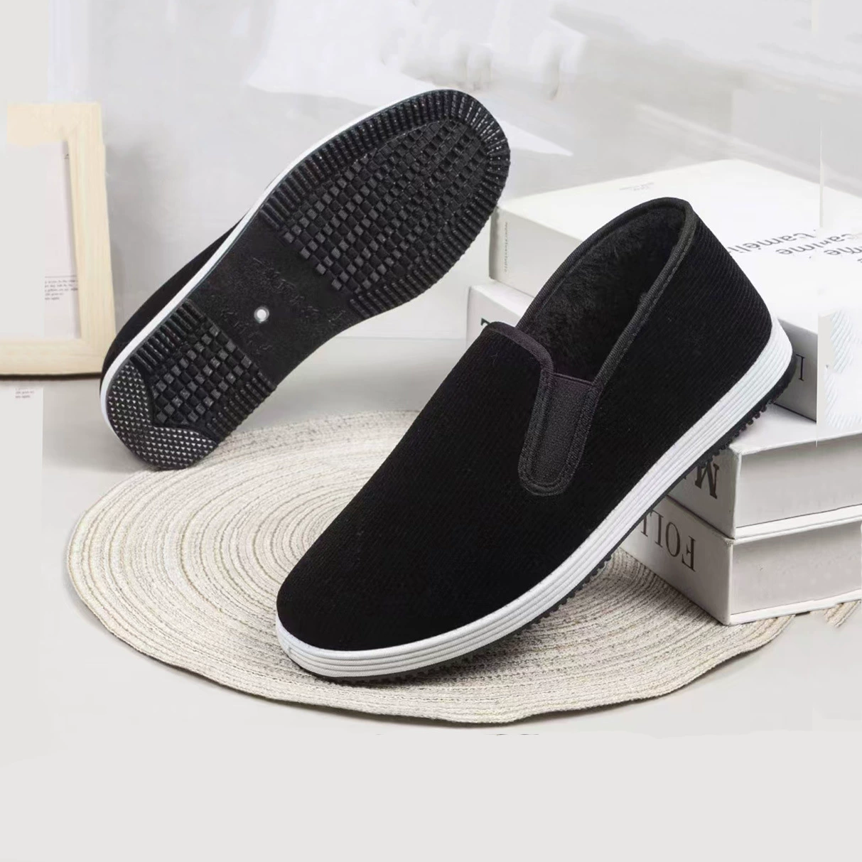 Вельветовая обувь из черной ткани с шарфом, старая пекинская тканевая обувь для вождения, рабочая обувь для мужчин и пожилых людей среднего и пожилого возраста, прогулочная обувь, удобная мягкая подошва