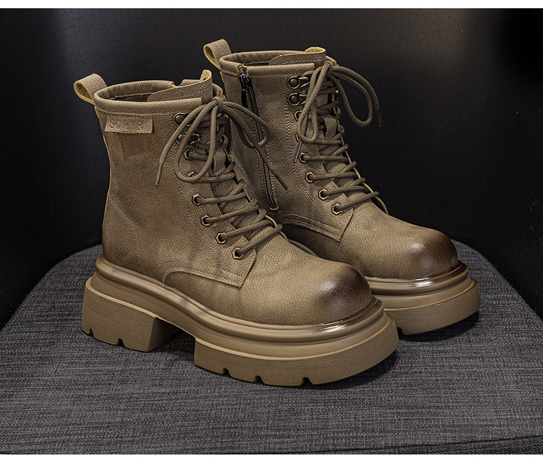 Giày boot Martin da đế dày cổ ngắn mũi rộng phong cách retro — M2633 màu vàng một lớp lót trong, M2633-1 vàng lót nhung, M2633-1 kaki lót nhung, M2633 kaki một lớp bên trong chi tiết 21