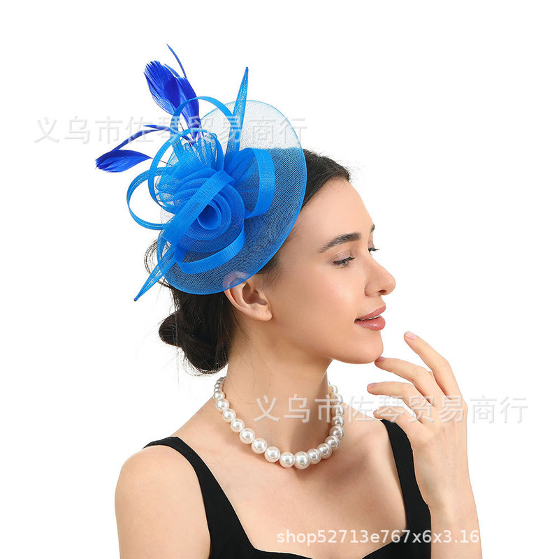メッシュフェザーヘッドドレス ヴィンテージ エレガント ブライダル ウェディング ヘッドフラワー ヘアアクセサリー ティーパーティー パフォーマンス 女性 ヴィンテージスタイル|undefined