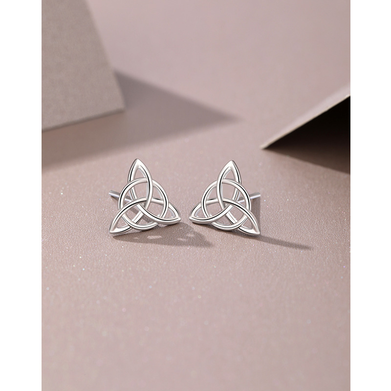 TEMU transfronterizo 925 plata triángulo celta pendientes de nudo femenino pop europeo y americano hueco cruzado otoño invierno pendientes