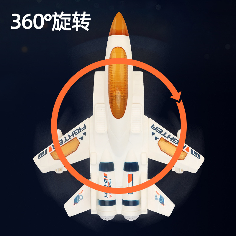 Truco eléctrico giratorio aviones de combate rueda universal colorido música luz niños juguete aviones puesto al por mayor