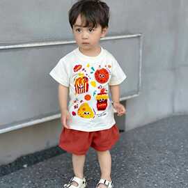 【毛巾绣款】儿童短袖T恤夏装2026新款宽松韩版短袖卡通T恤纯棉