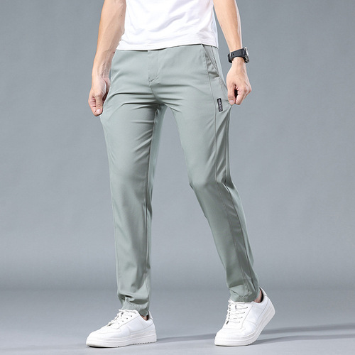 Ice Silk Men's Casual Trousers, Slim Stretchy 2025 Trendy Summer Thin Quick-Dry Pants for Men, Sports Trousers