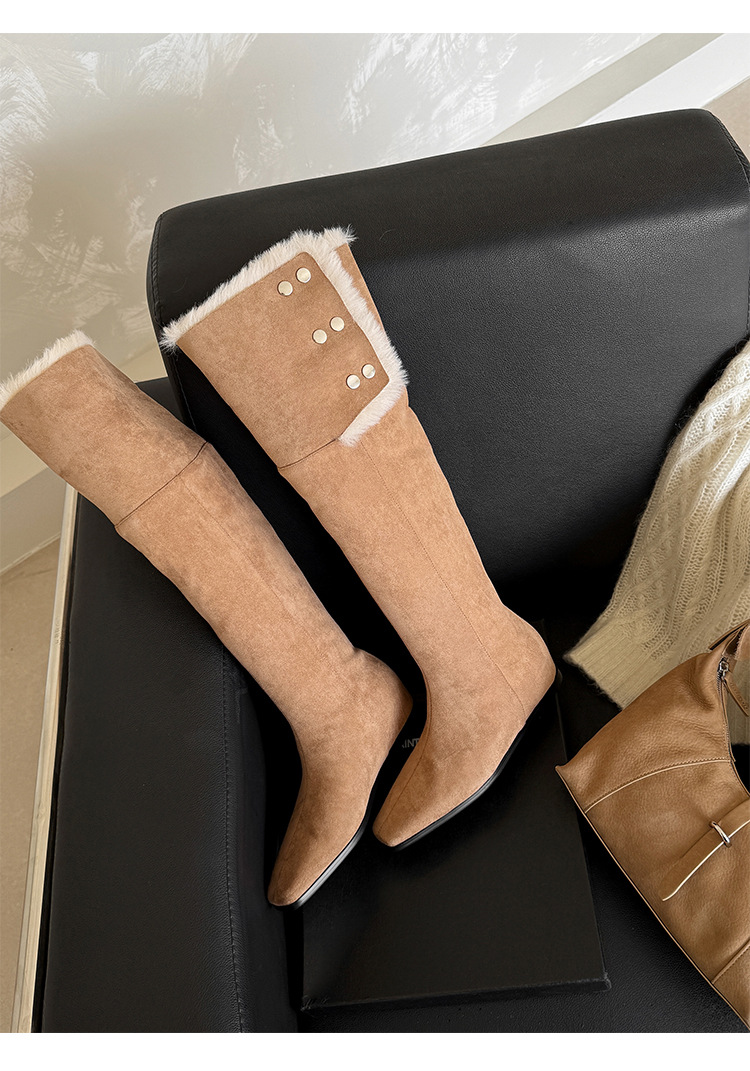 Boot tuyết nữ cổ cao ôm chân, lót lông dày, gót wedge nâng chiều cao, hai kiểu mang — màu xám chi tiết 21