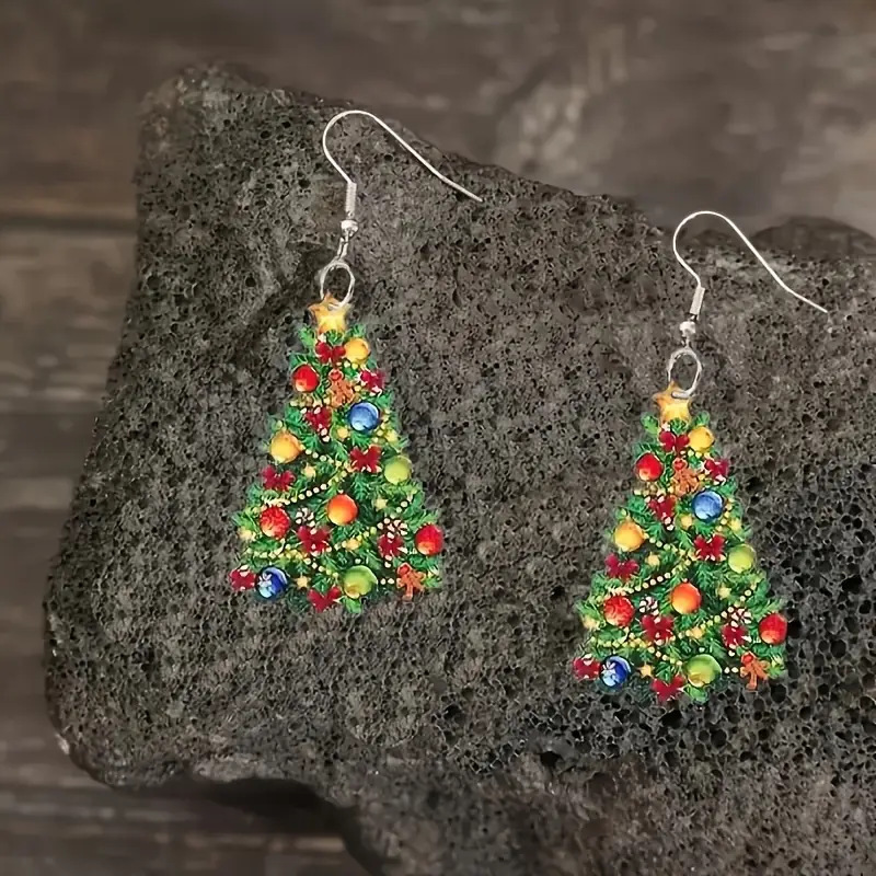 クロスボーダークリスマスカーニバルカラフルなクリスマスツリーフラットアクリルイヤリングレトロなお祭り雰囲気多用途イヤリング|undefined