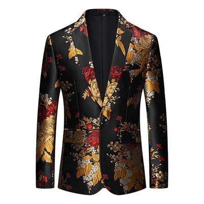 Men's youth gold flower jazz dance music production dress suit host singers piano performance floral blazersmorality design and color suit jacket