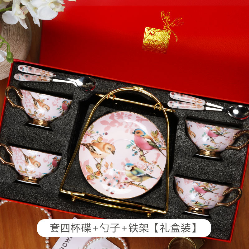 Exquisito hueso China taza de café y platillo de alta gama británica juego de té de la tarde traje de inauguración de la casa novias mano caja de regalo