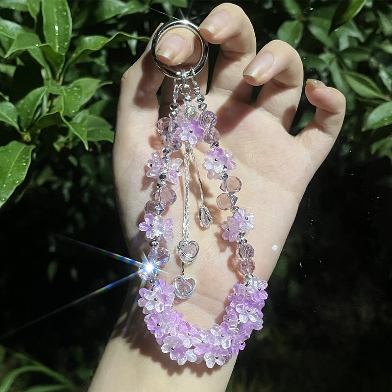轻奢超闪粉紫色水晶钥匙扣高端精致少女心防丢摔手机包包甜美挂链|undefined