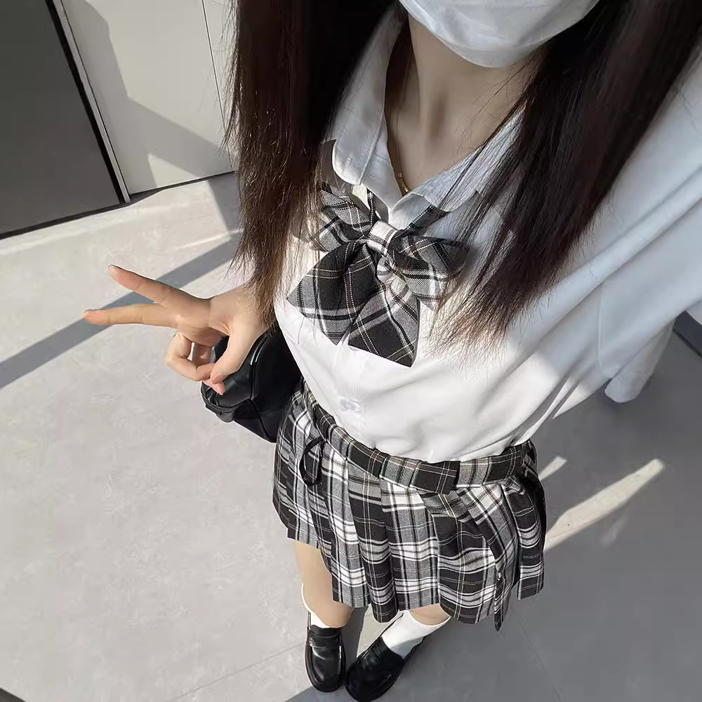 THORNY RABBIT 오리지널 기본 JK 유니폼 화이트 셔츠 여성용 반팔 대학 스타일 긴팔 아코디언 플리츠 셔츠 탑