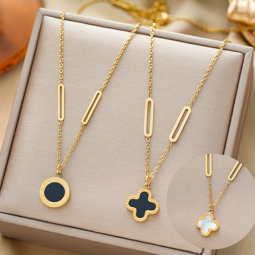 Cross-border Hot Sale Elegant and Personalized Women's Pure Titanium Steel Necklace with Electrolysis 18K Gold Clavicle Chain Necklace Jewelry Fadeless