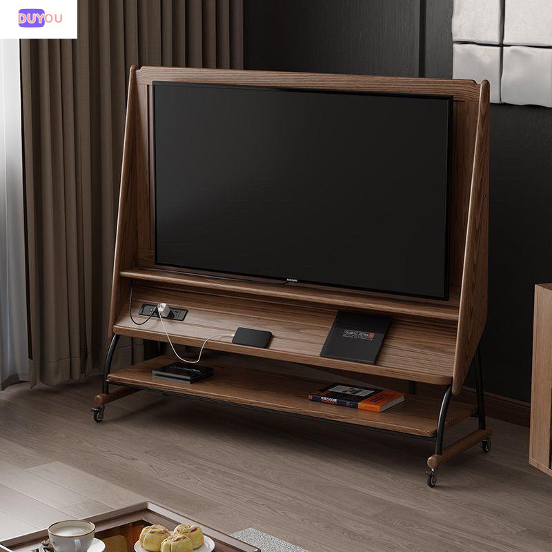 Solid Wood Tv Stand, Movable Tv Cabinet, No-Drill Living Room Home Tv Stand, Floor-Standing Storage Stand