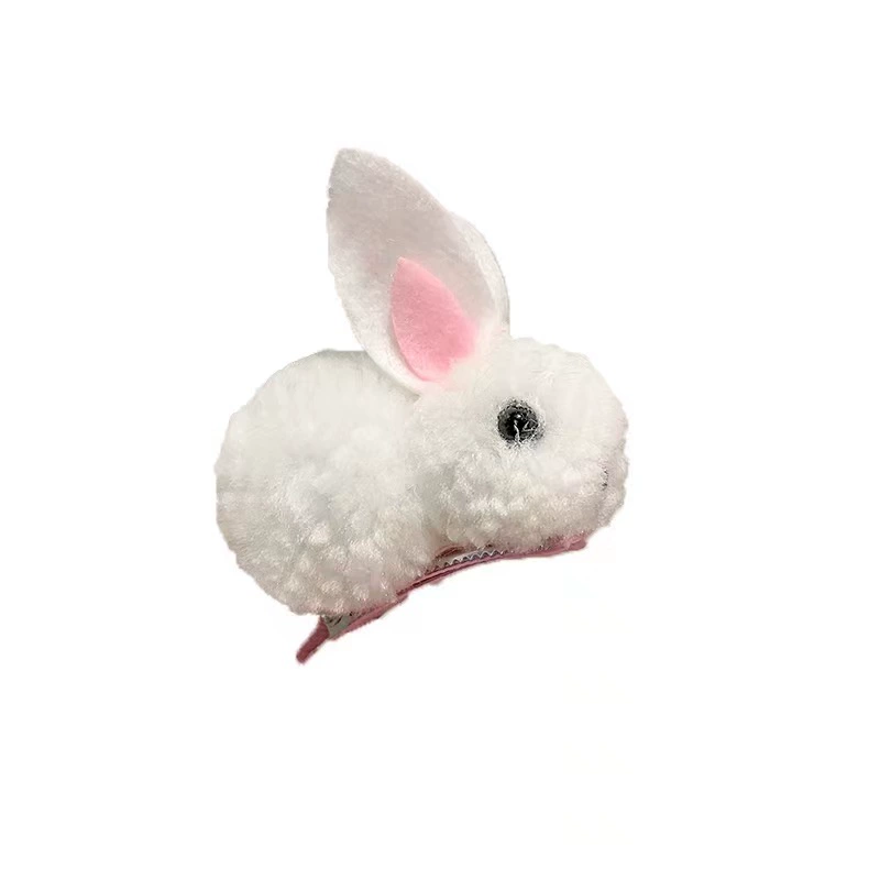 Demi-season cute plush three dimensional rabbit, cartoon hairgrip, children's hair rope, wholesale