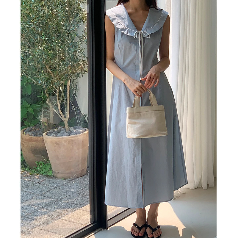 South Korea's Dongdaemun 2025 New Summer Style French Lace-Up Navy Collar Dress Women's Korean Sleeveless Vest Dress Trendy South Korea's Dongdaemun 2025 New Summer Style French Lace-Up Navy Collar Dress Women's Korean Sleeveless Vest Dress Trendy