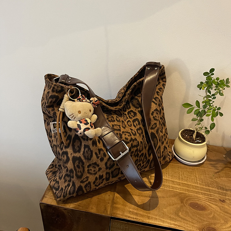 Bolso de hombro retro para mujer, moda otoño 2024, estampado leopardo, gran capacidad para trabajo o diario
